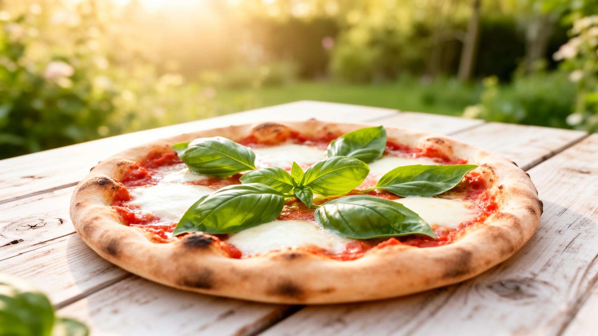 Pizza Margherita w słonecznym ogrodzie
